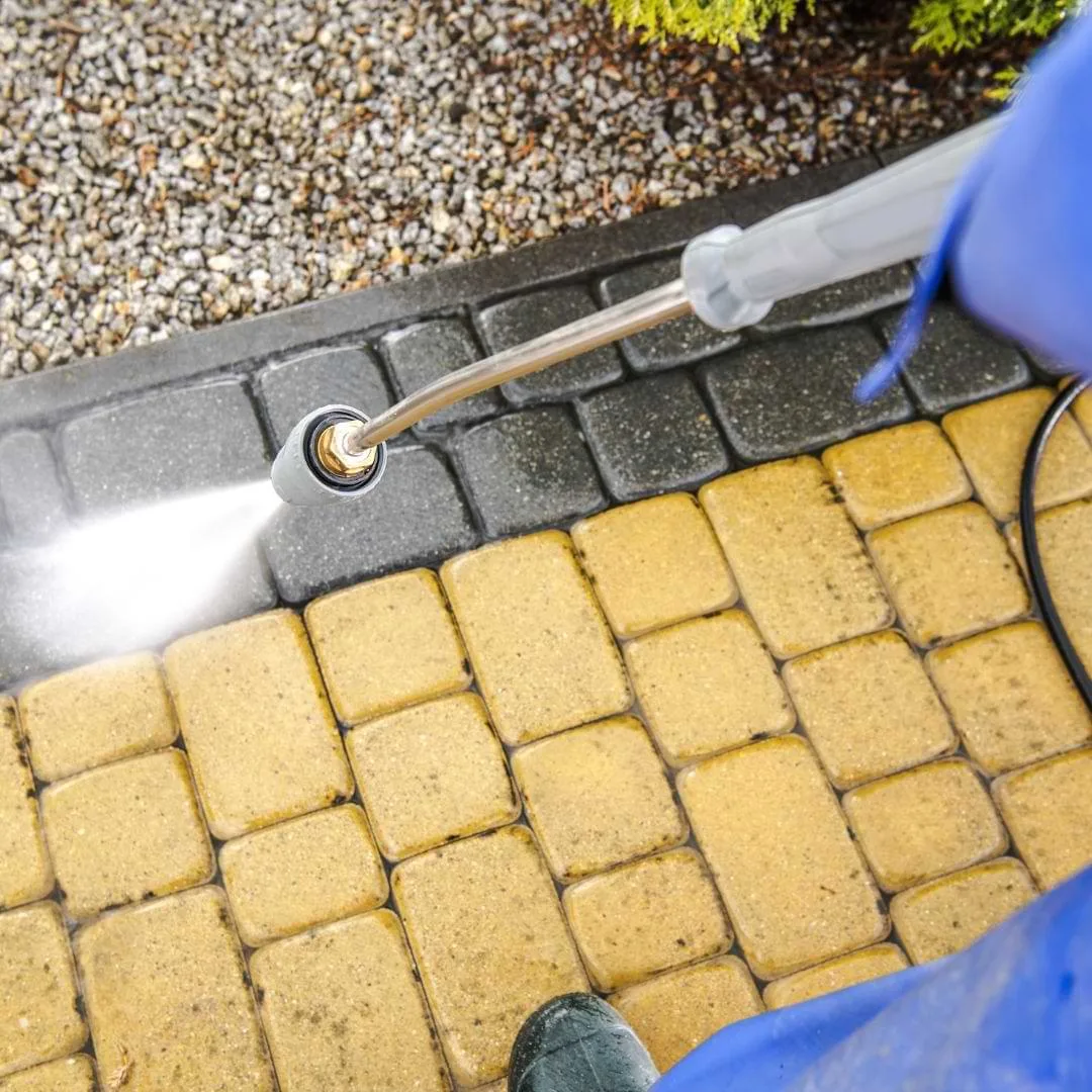 Pressure washing the paving stones Pressure washing the paving stones