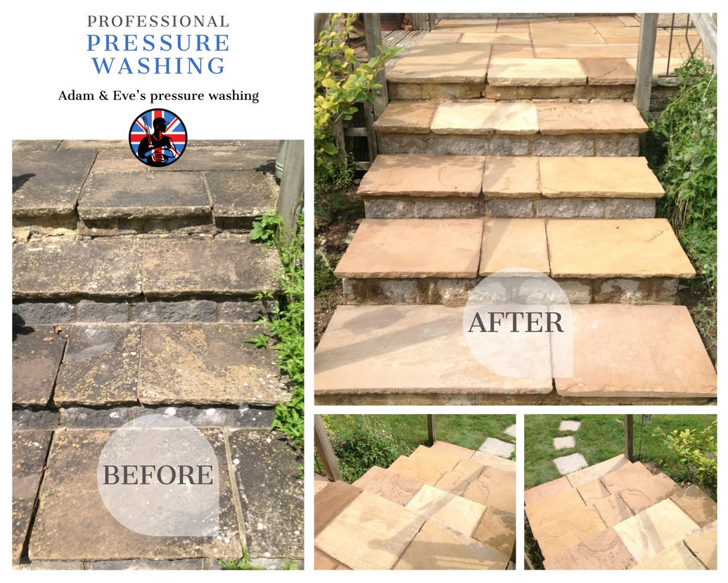 Before and after - Results of patio and stone stairs renovation in Chippenham