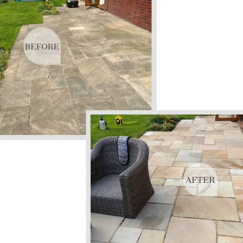 Before and after — driveway and patio pressure washing near Bath Before and after — driveway and patio pressure washing near Bath