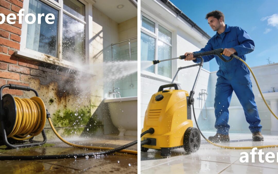 Professional pressure washing service illustrating effectiveness on bath property exterior surfaces