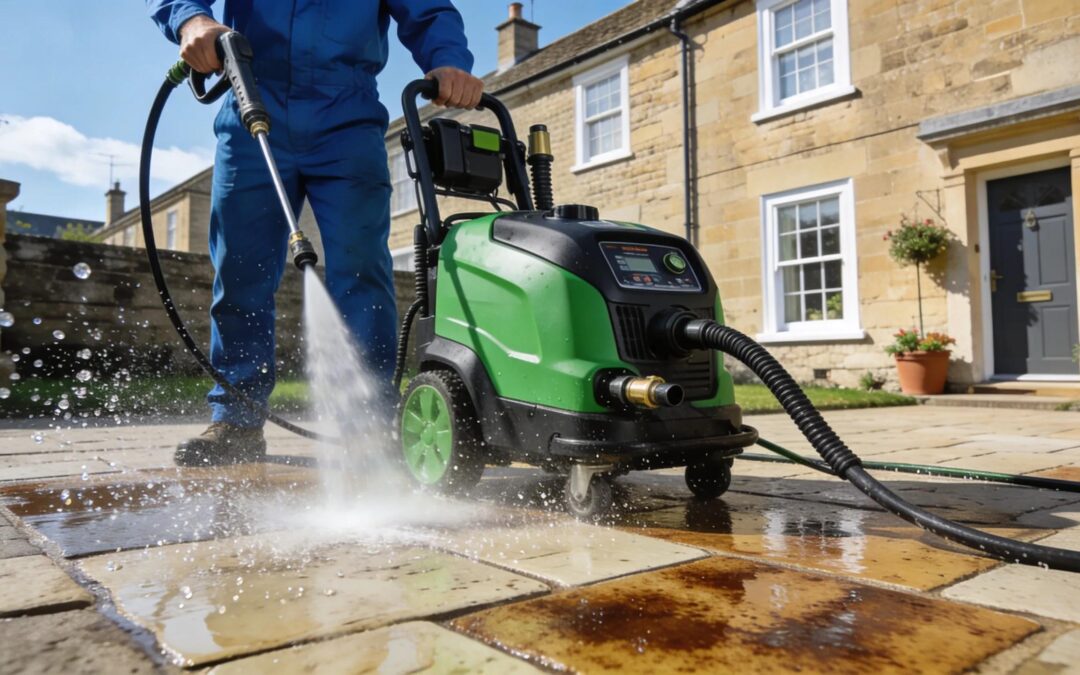 Professional pressure washing service cleaning a driveway in Bath